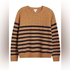 Caslon Cable Stripe Sweater | Tan & Navy | Women’s Size Large